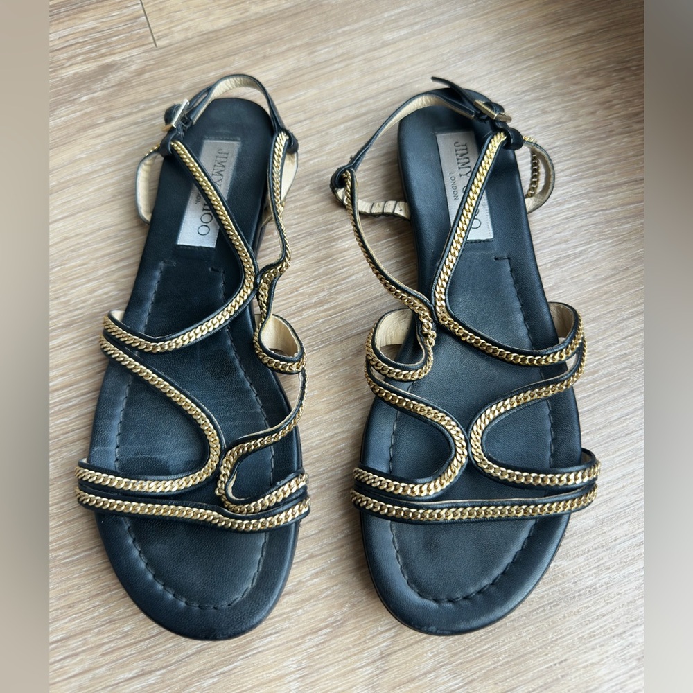 Jimmy Choo Black and Gold Chain Sandals size 37